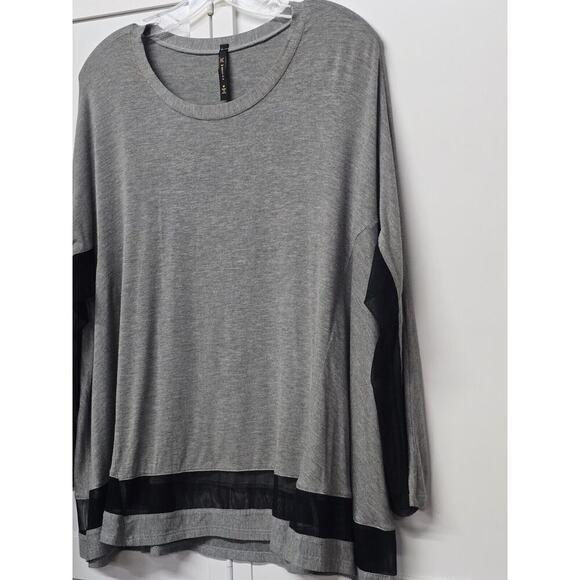 IC Connie K Blouse Womens Medium Black Mesh/ Gray Lagenlook Swing Tunic Size Med - Picture 2 of 7